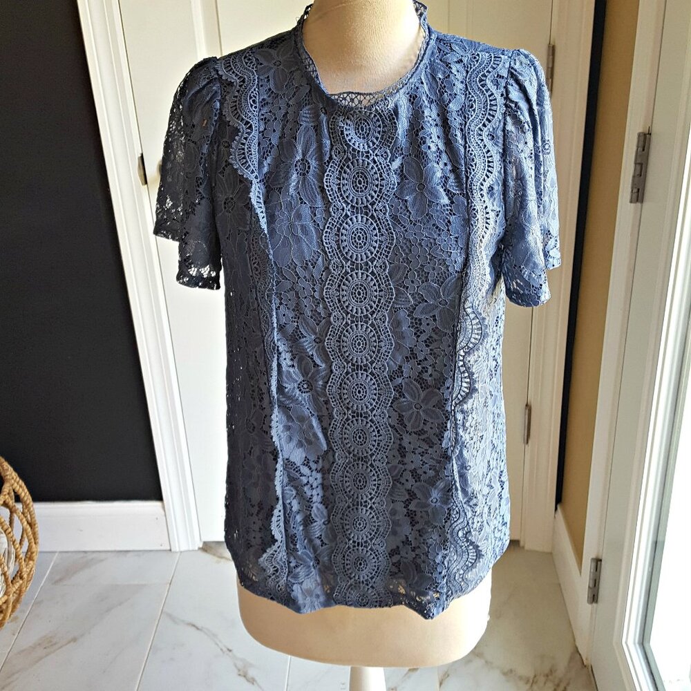 ROMANTIC Wedgewood BLUE Lace TOP BLOUSE